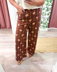 Bellagio Floral Wide Leg Pants-Brown