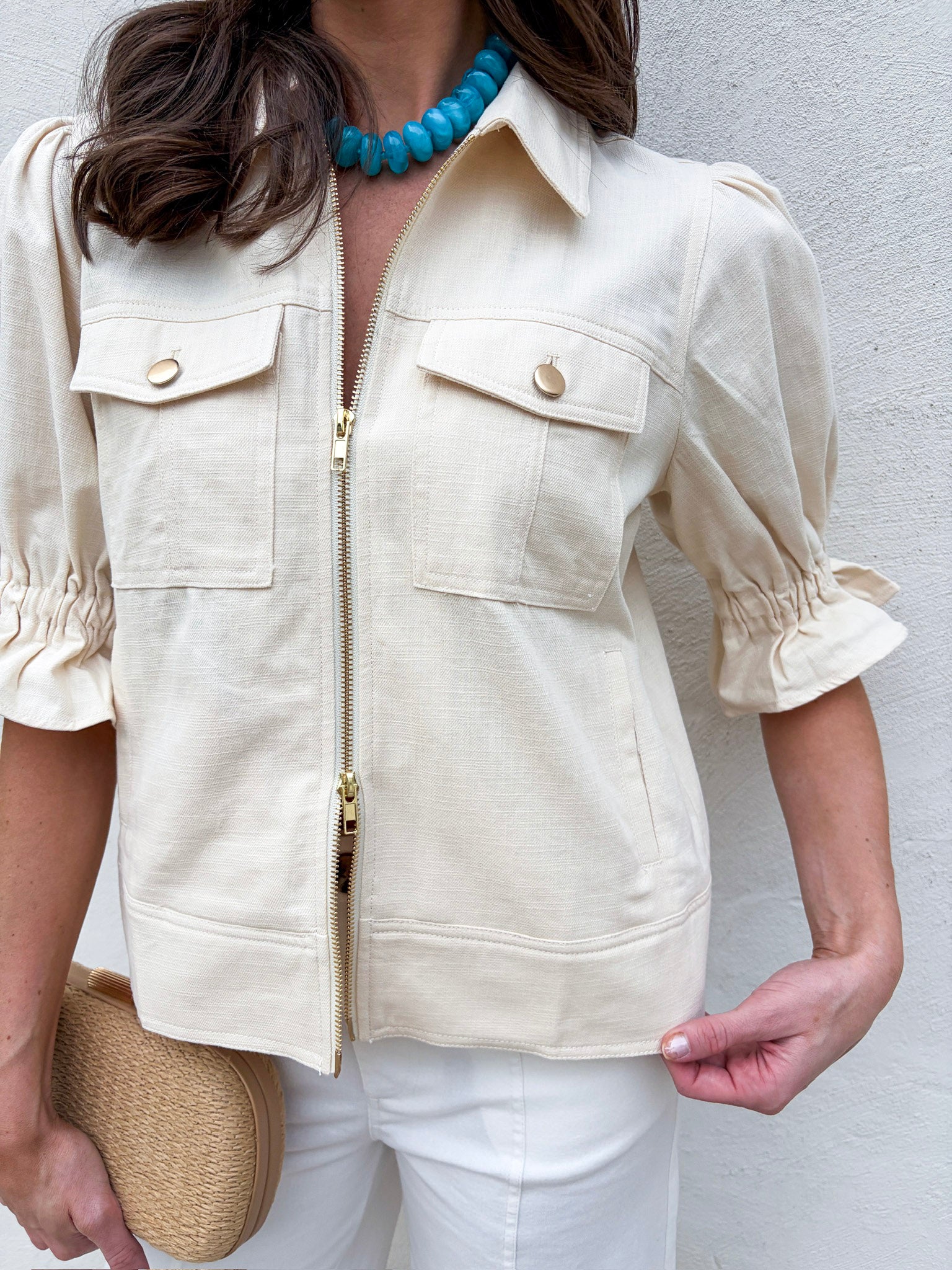 Seaside Zipper Front Jacket-Cream