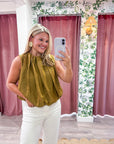 Estelle Pleated Balloon Top-Mustard