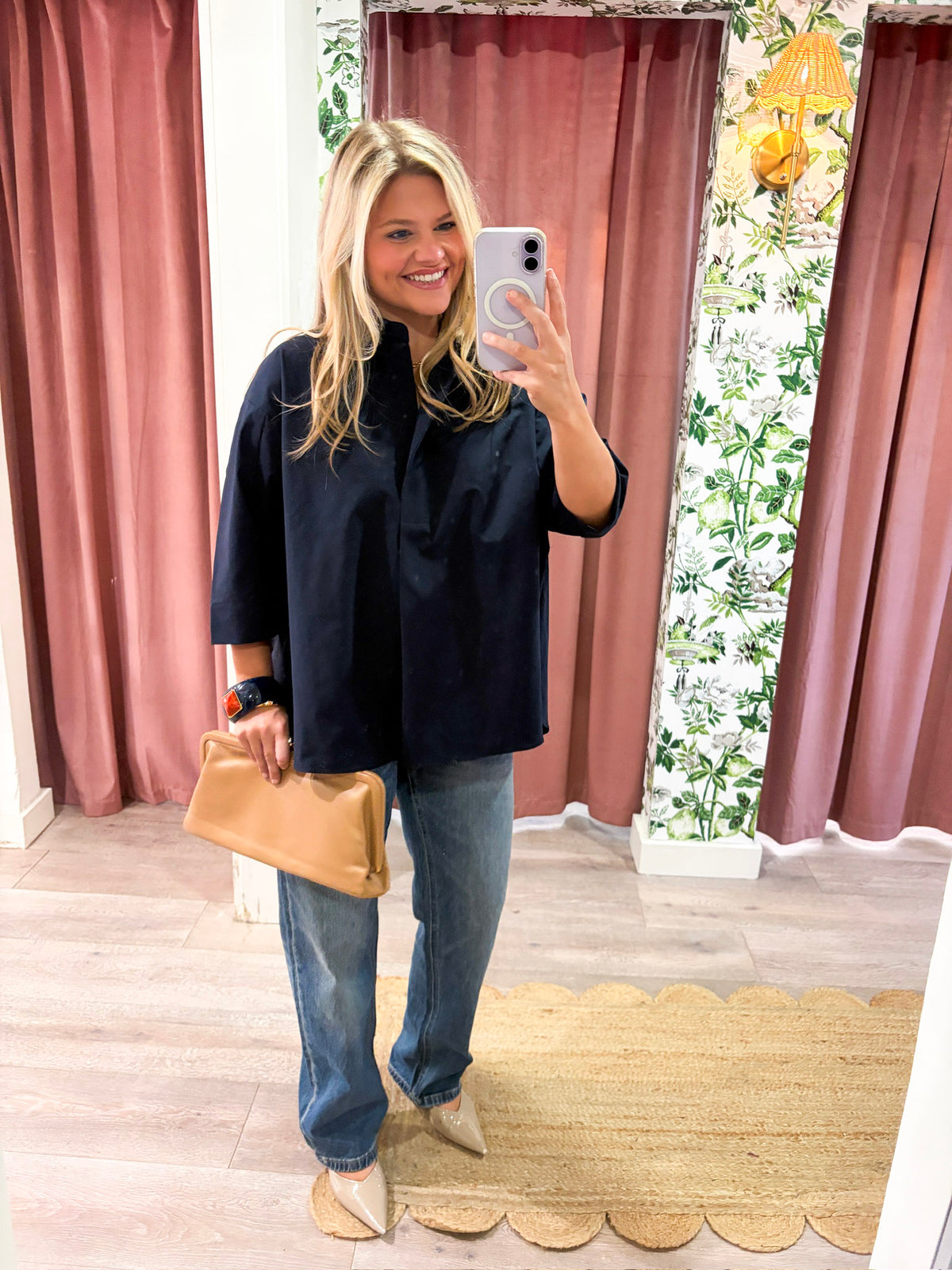 Kaia Oversized Button Down Top-Navy