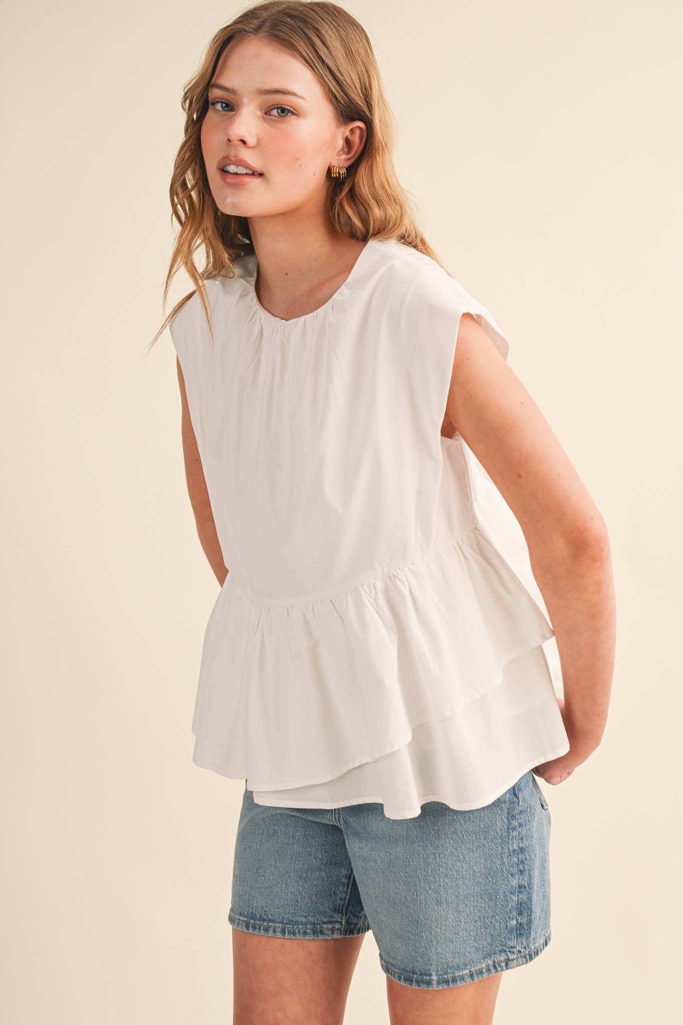 Sunday Melody Peplum Top-Off White
