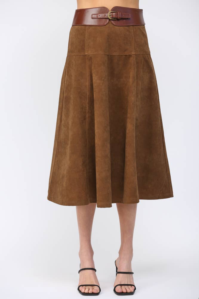 PREORDER: Fashion Walk Faux Suede Midi Skirt