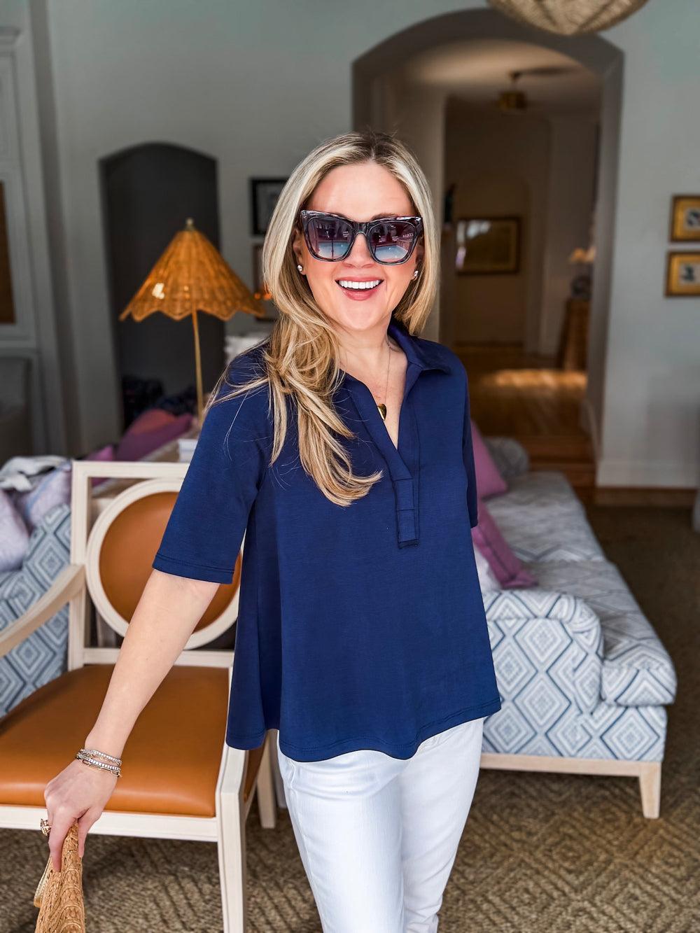 Office Chic Polo Top-Navy