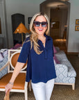 Office Chic Polo Top-Navy