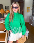 Threaded Bloom Long Sleeve Top-Spring Green