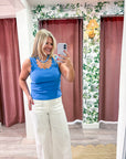 Scallop Wave Knit Top-Blue