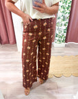 Bellagio Floral Wide Leg Pants-Brown