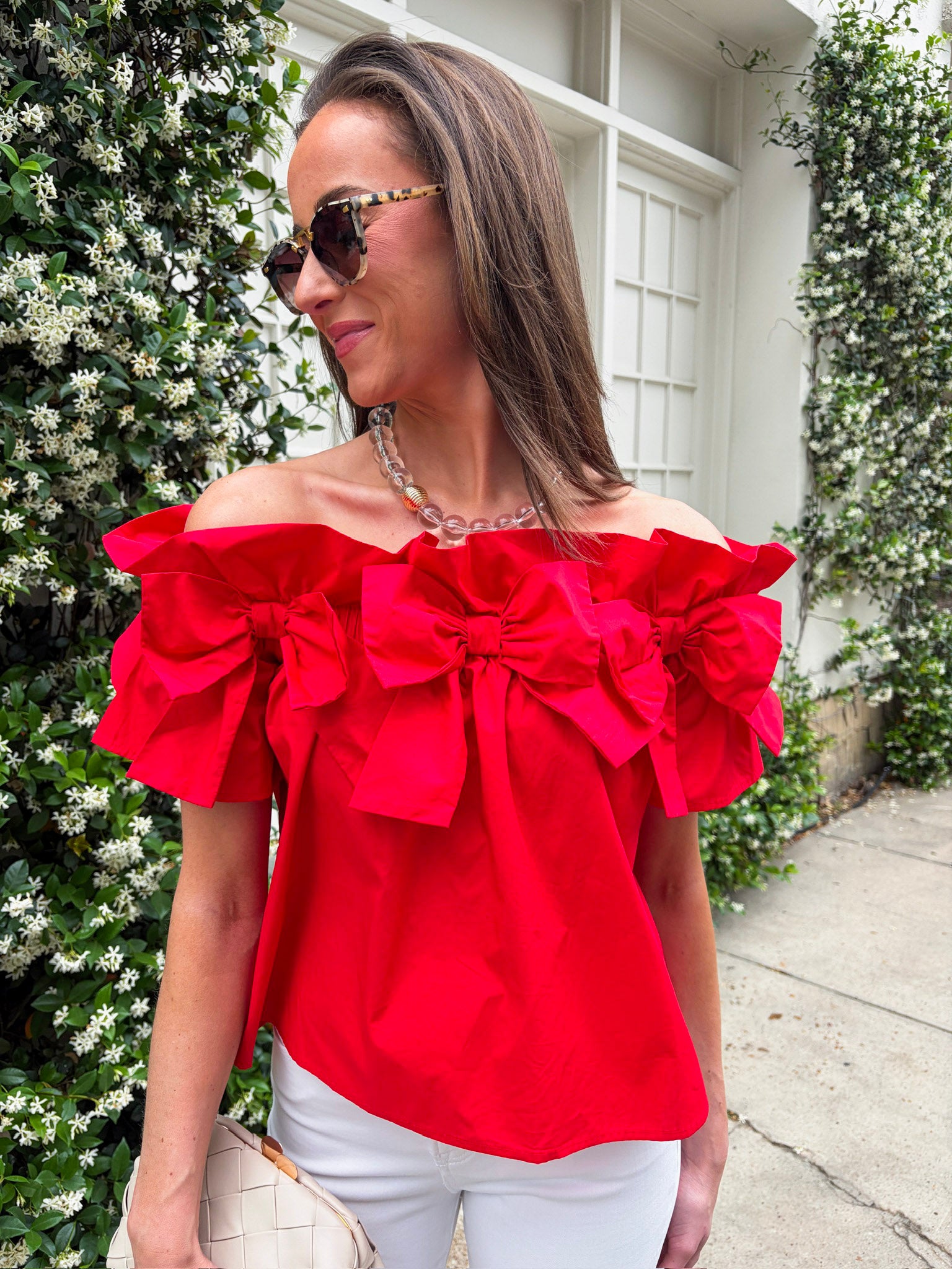 Great Night Off Shoulder Top-Red