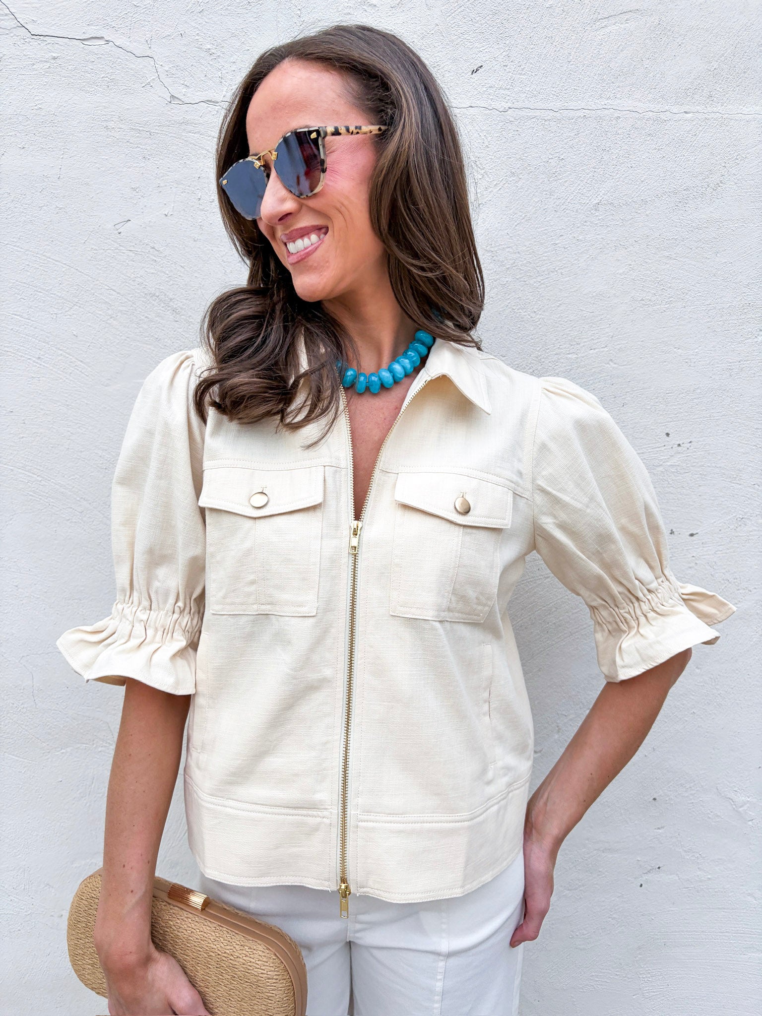 Seaside Zipper Front Jacket-Cream