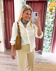 Zaria Mandarin Collar Top-White