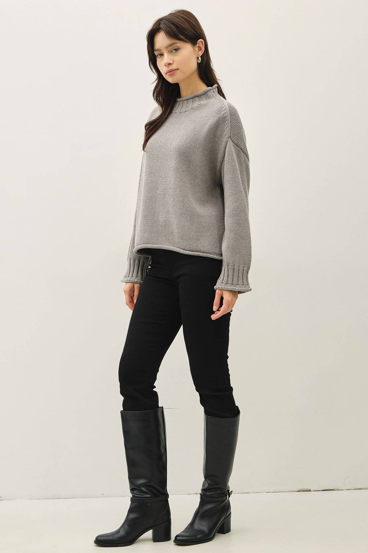 Downtown Girl Sweater-Heather Gray