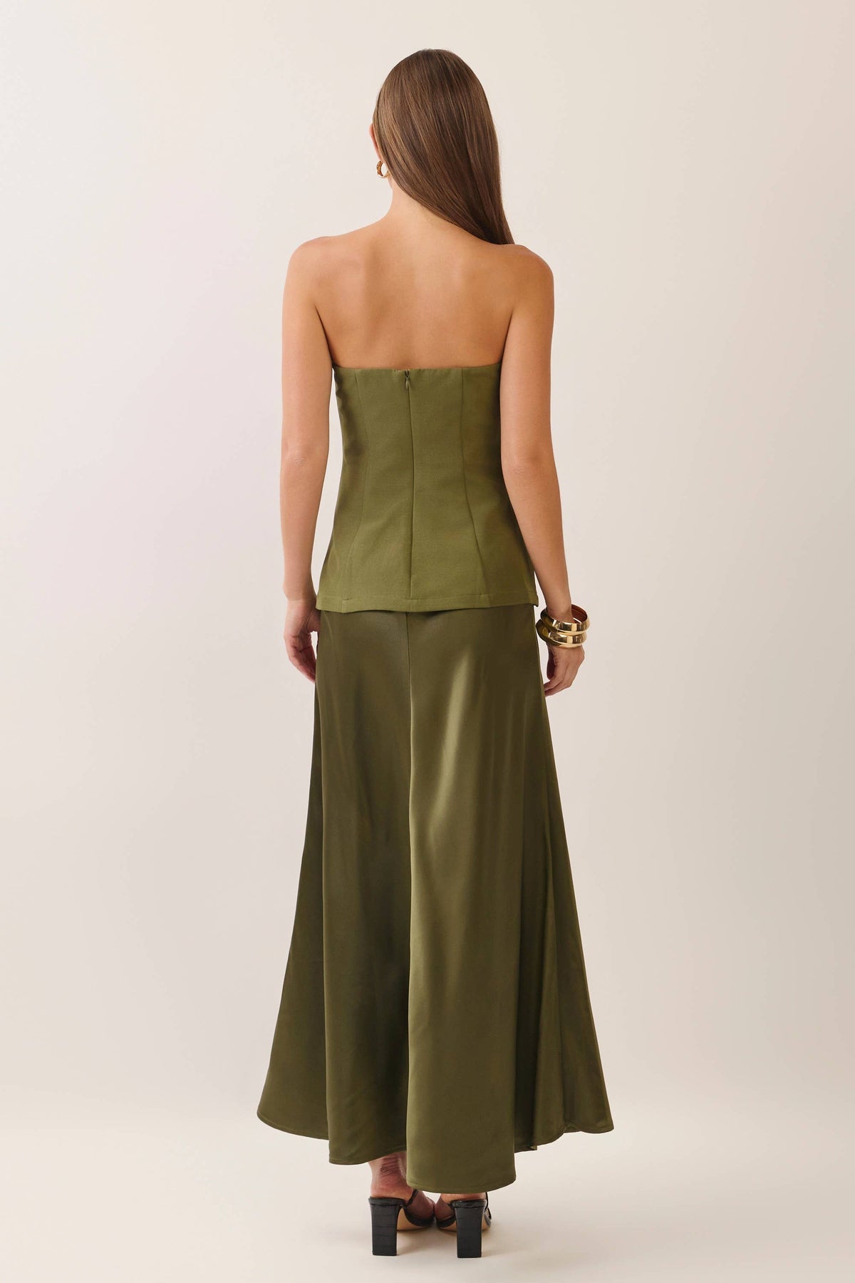 Satin Siren Maxi Dress-Olive