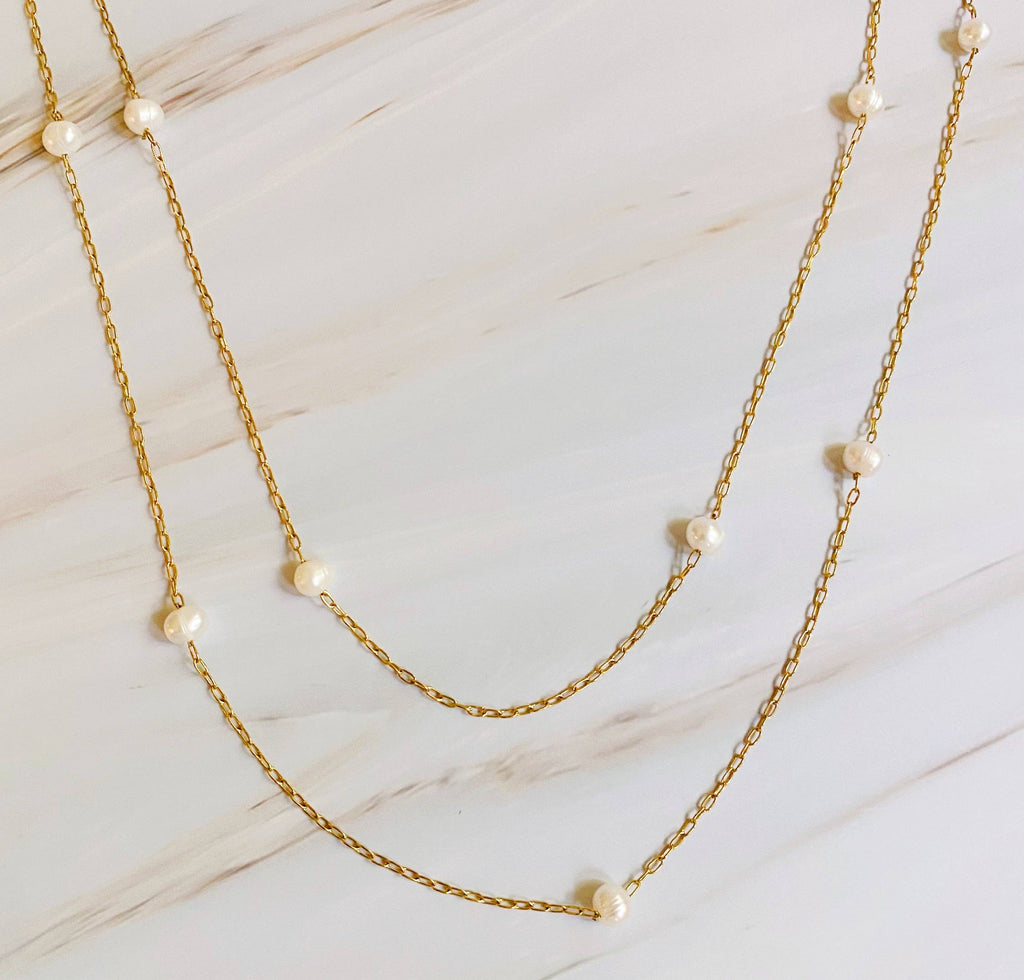 Freshwater Pearl Long Chain Necklace- Dainty Chic