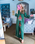 Sunflower Fields Embroidered Maxi Dress-Olive