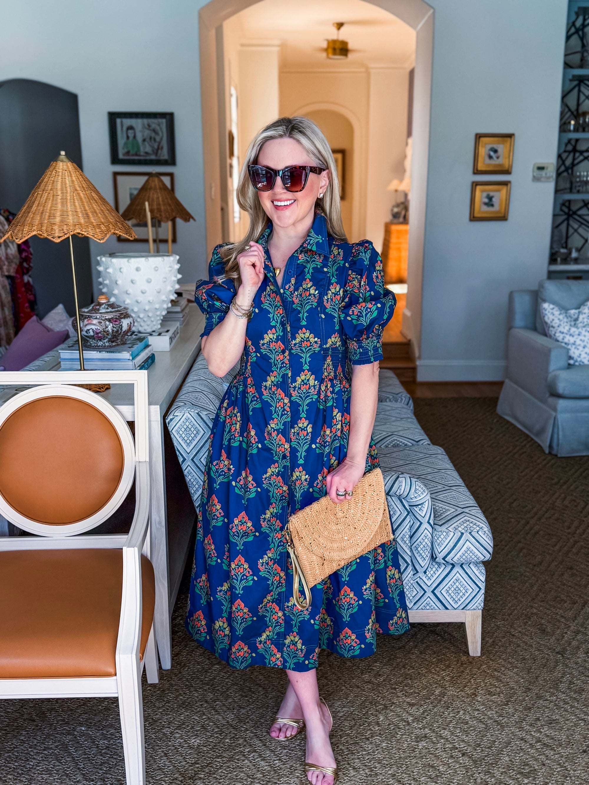 Wildflower Grace Midi Shirt Dress-Navy