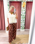 Bellagio Floral Wide Leg Pants-Brown