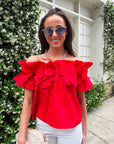 Great Night Off Shoulder Top-Red
