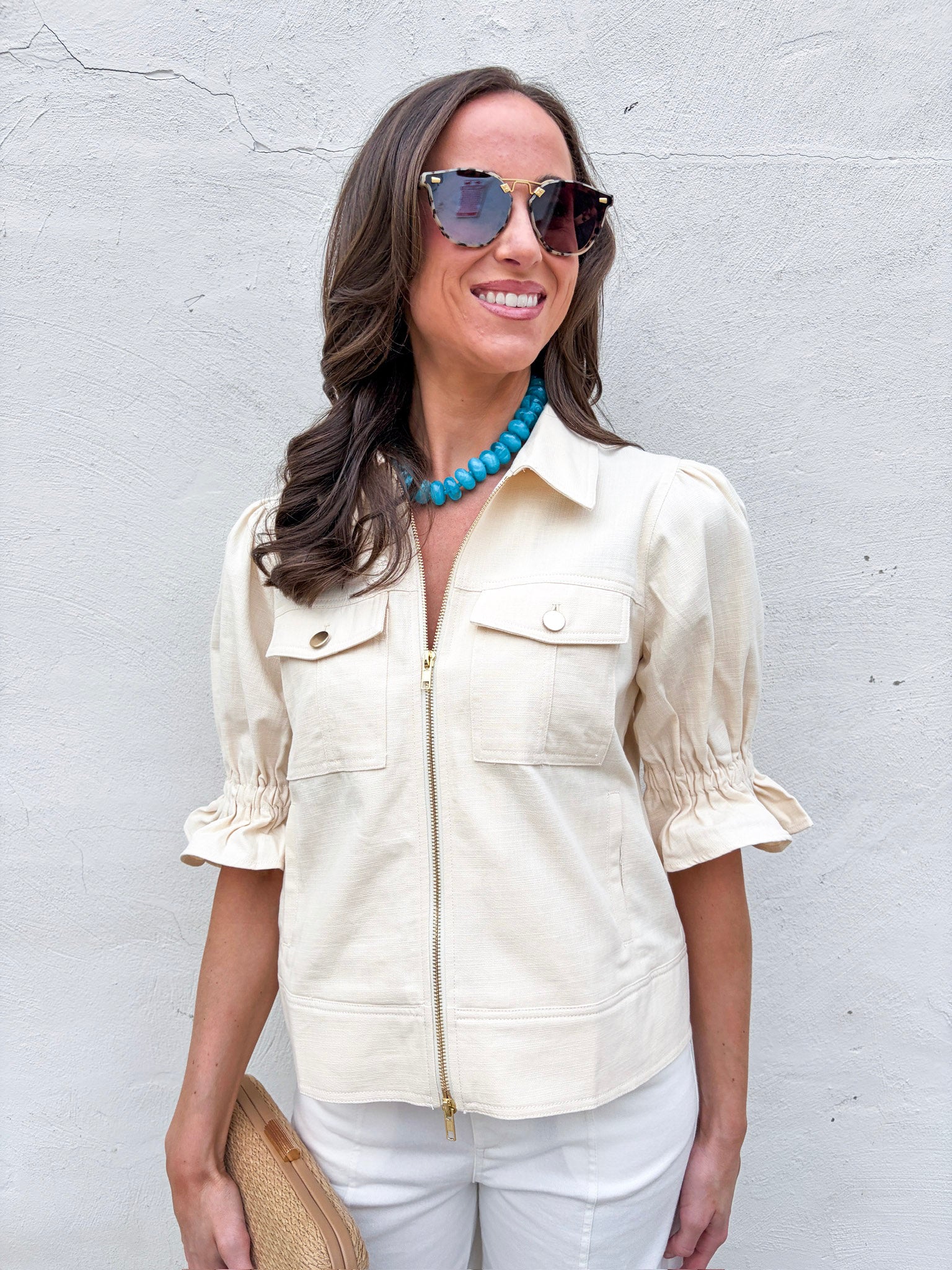 Seaside Zipper Front Jacket-Cream