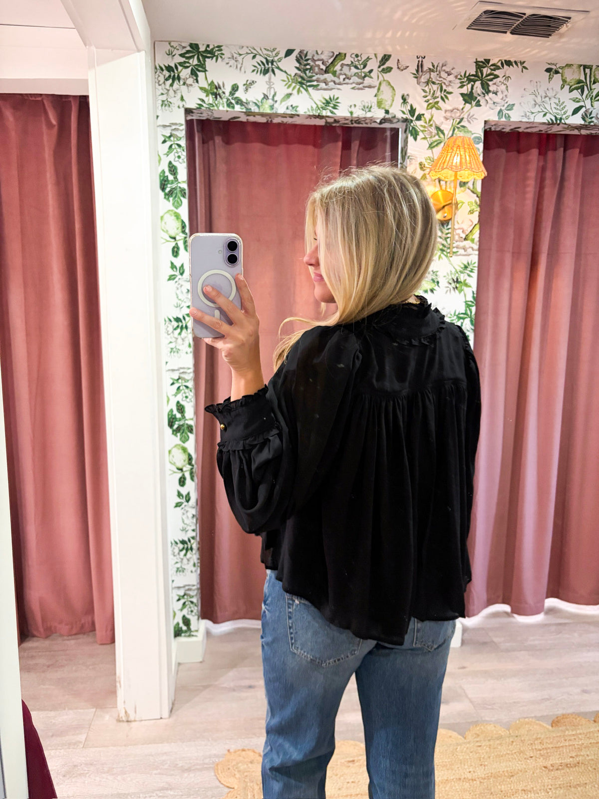 Francesca Puff Sleeve Top-Black