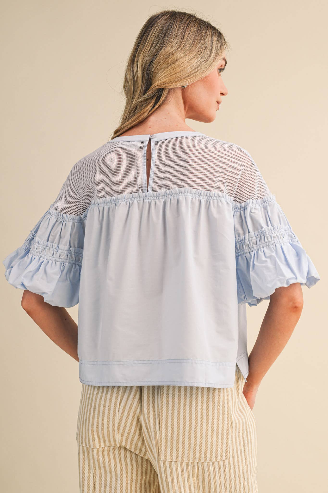 Sheer Romance Bubble Top-Sky Blue
