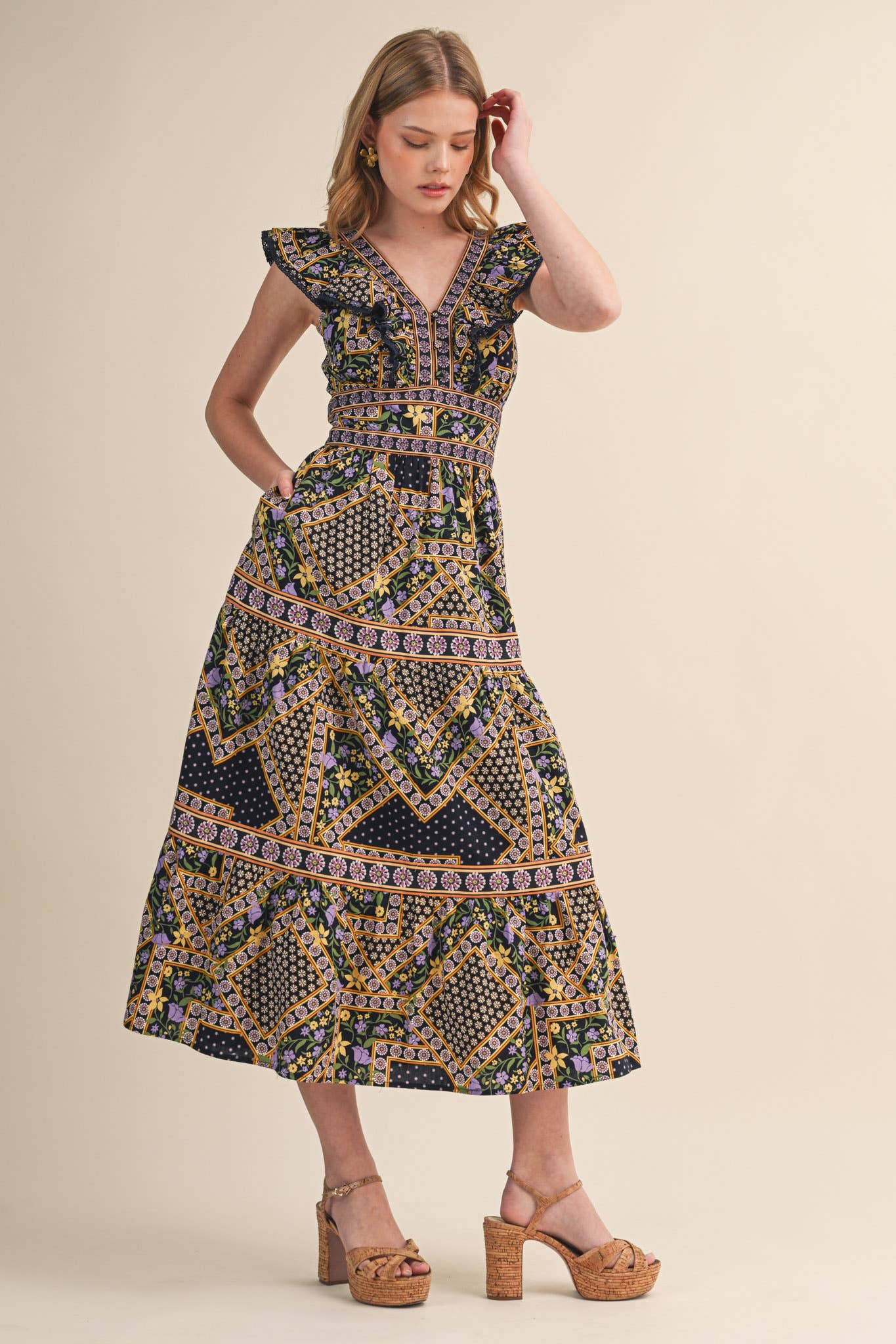 PREORDER: Sweet Spell Floral Midi Dress-Navy