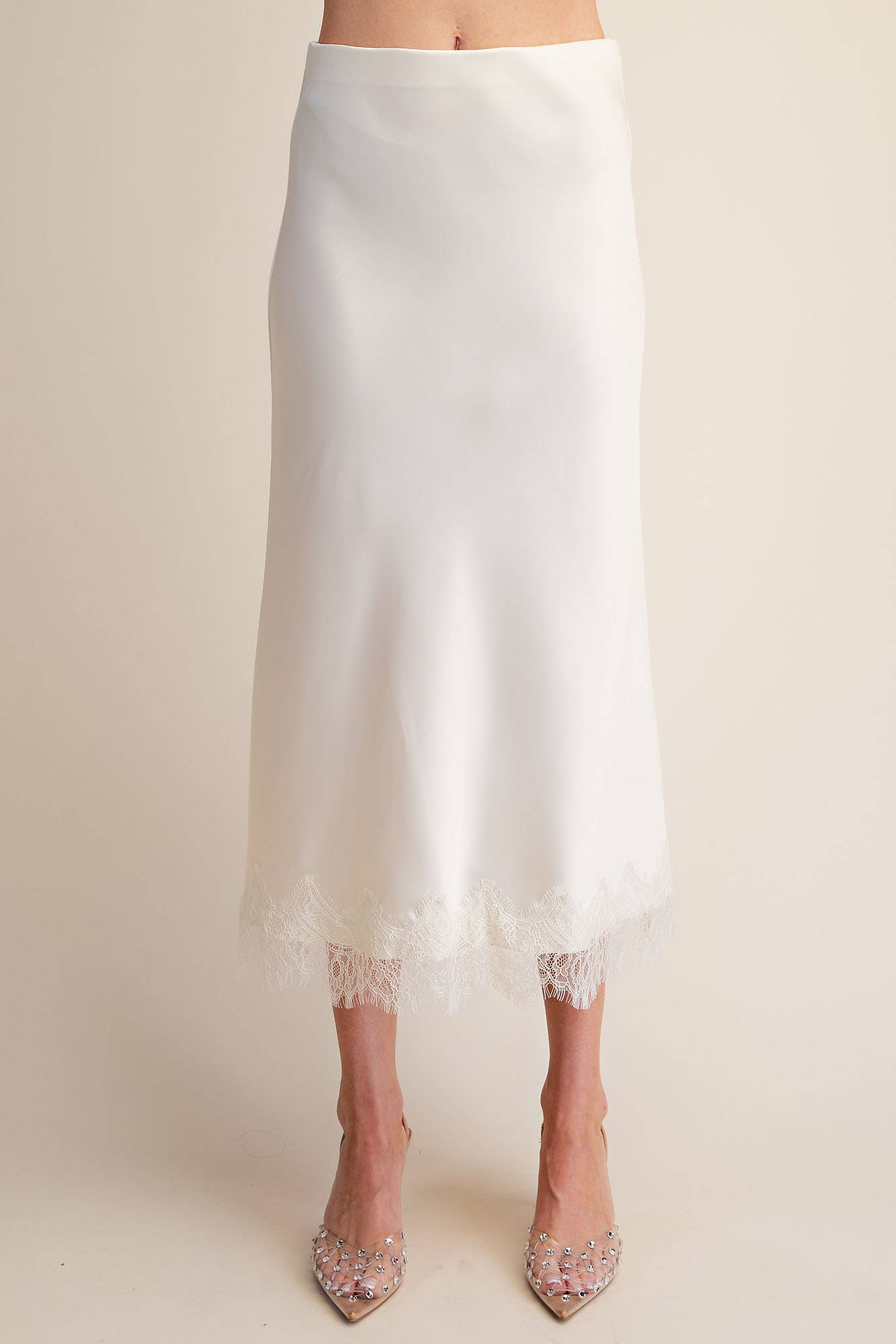 Lace Allure Midi Skirt-Cream