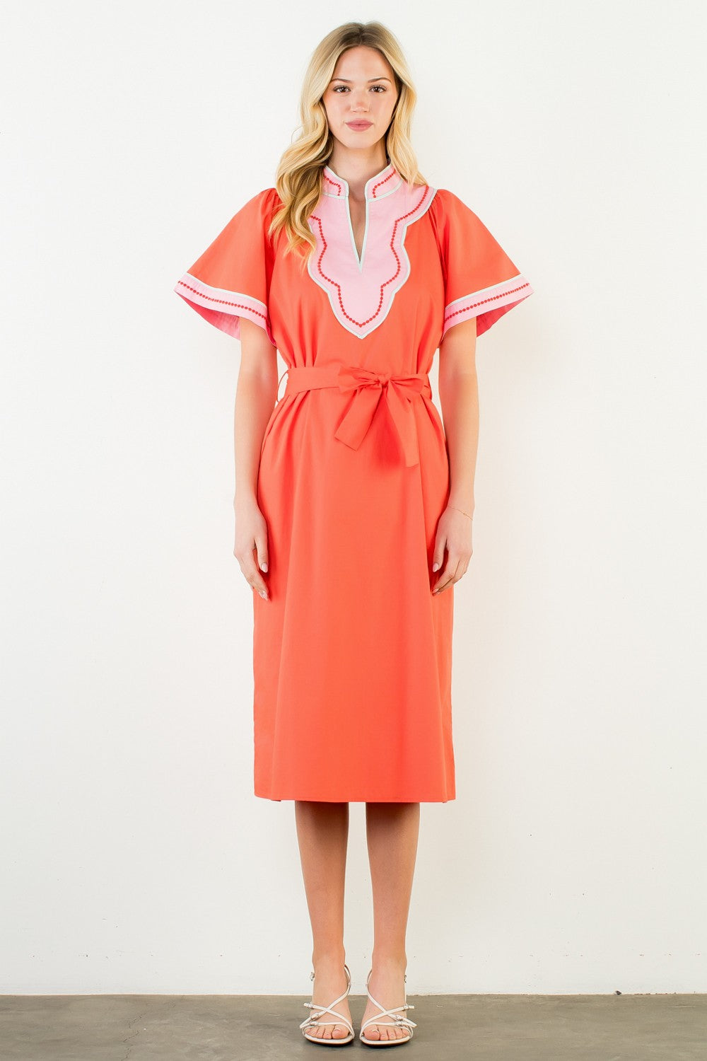 Market Walks Belted Dress-Orange Red