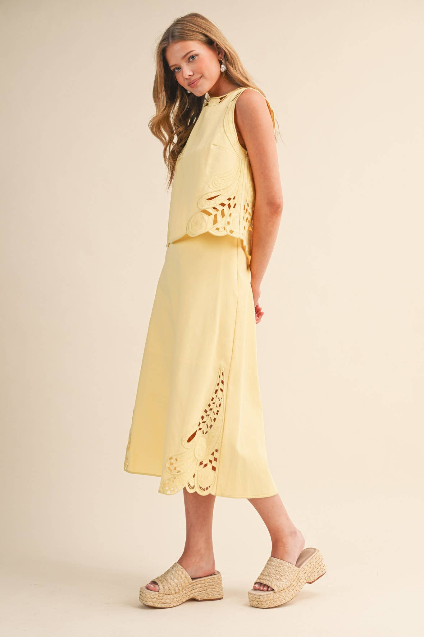 Right Feels Embroidered Skirt Set- Lemon Yellow