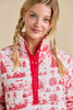 Christmas Toile Printed Quilted Jacket-Red