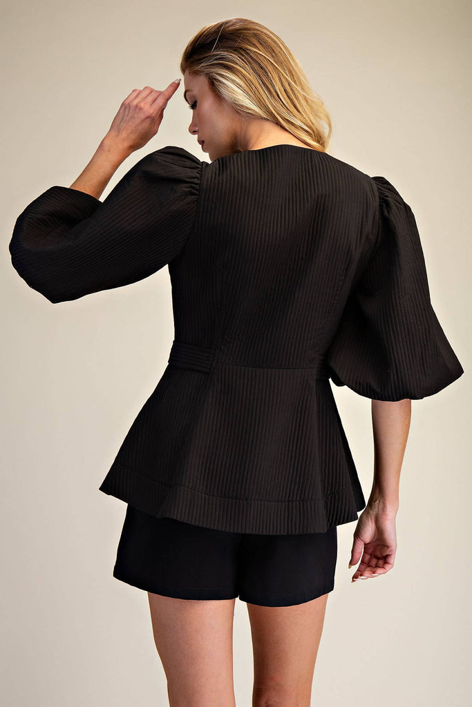 Cityscape Chic Peplum Top-Black