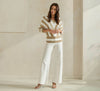 Double Down Striped Sweater- Ivory Taupe