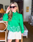 Threaded Bloom Long Sleeve Top-Spring Green