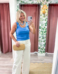 Scallop Wave Knit Top-Blue