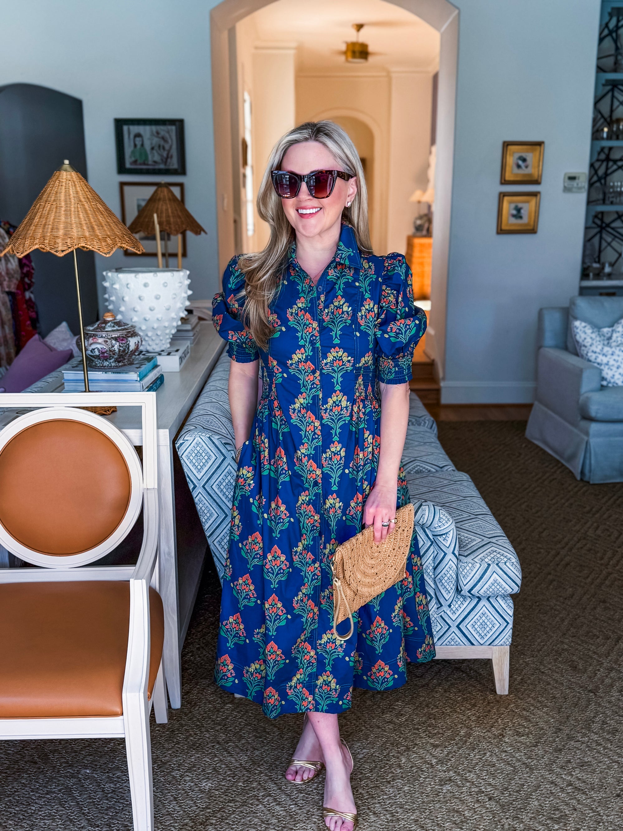 Wildflower Grace Midi Shirt Dress-Navy