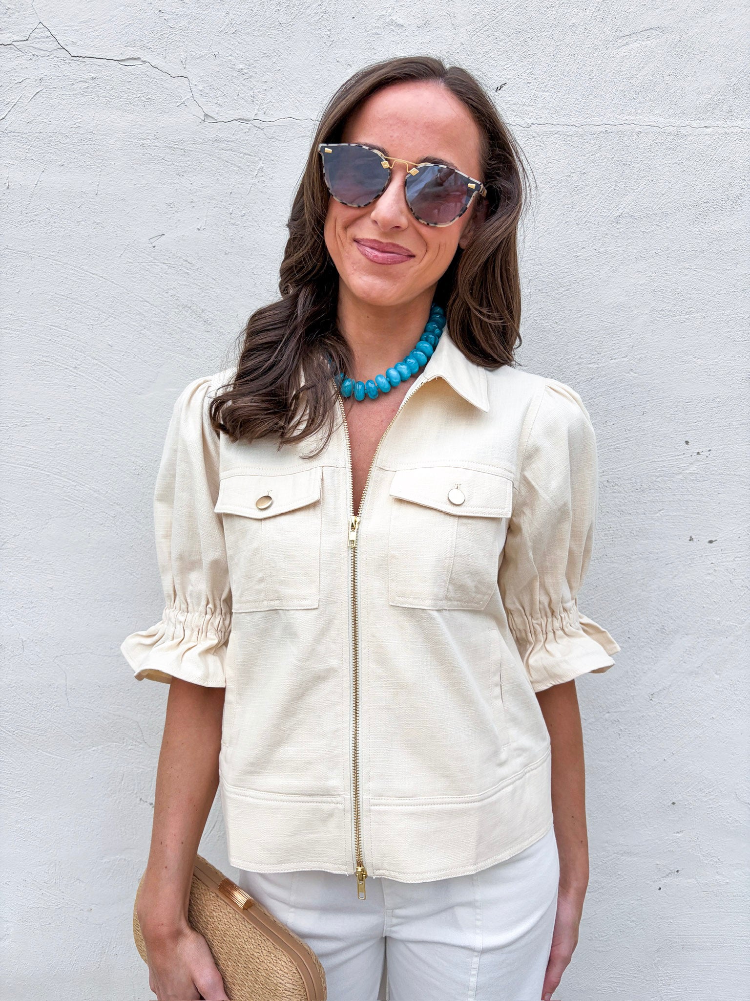 Seaside Zipper Front Jacket-Cream