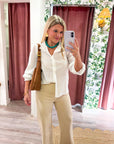 Zaria Mandarin Collar Top-White