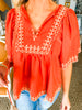 SantaFe Embroidered Top- Rust