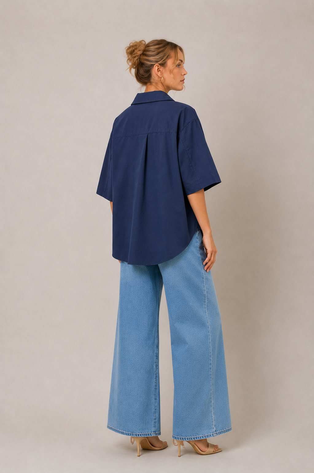 Kaia Oversized Button Down Top-Navy