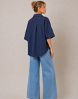 Kaia Oversized Button Down Top-Navy