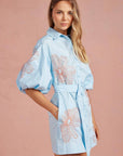 Sweet Flora Puff Sleeve Dress-Sky Blue