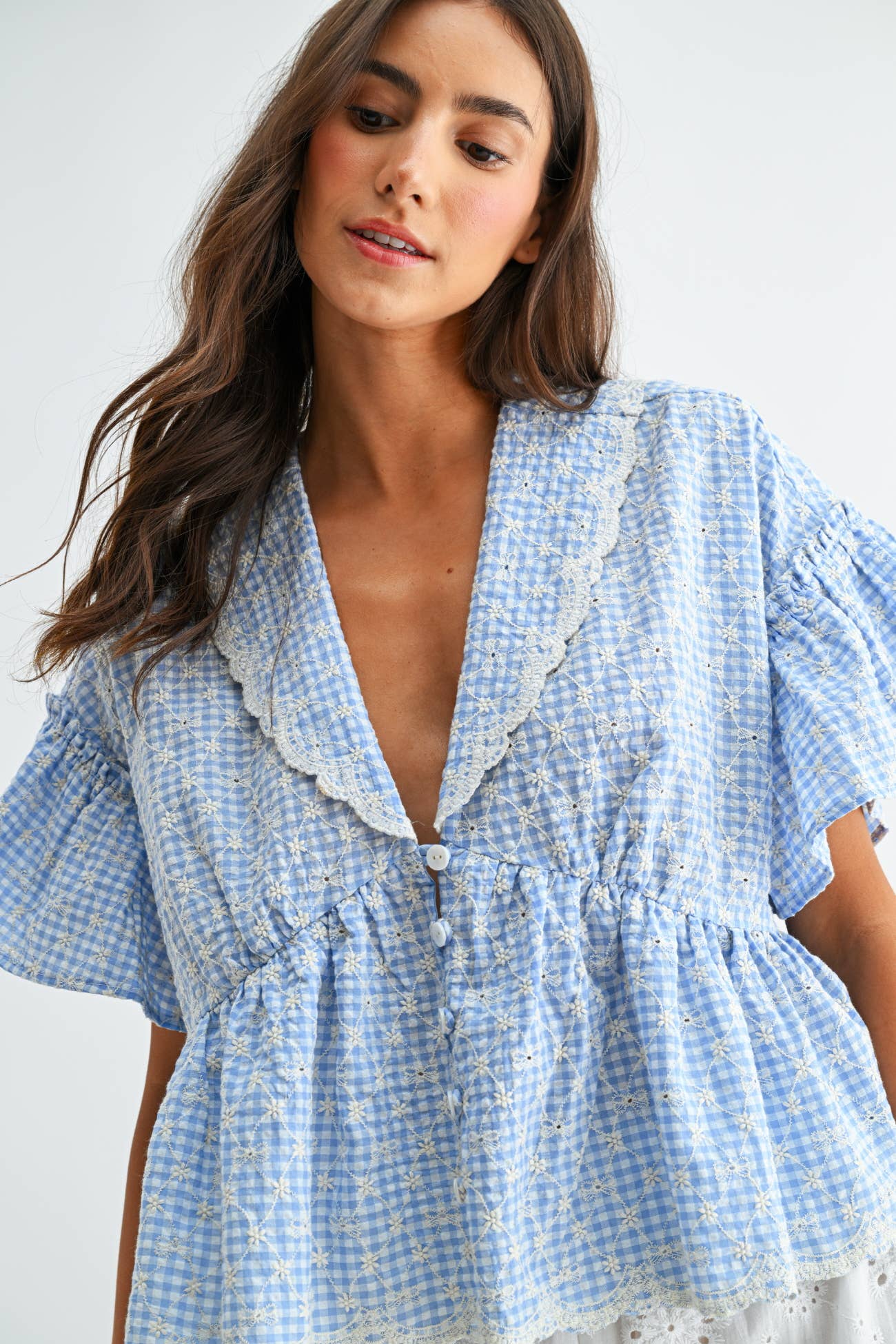Daisy Gingham Embroidered Top