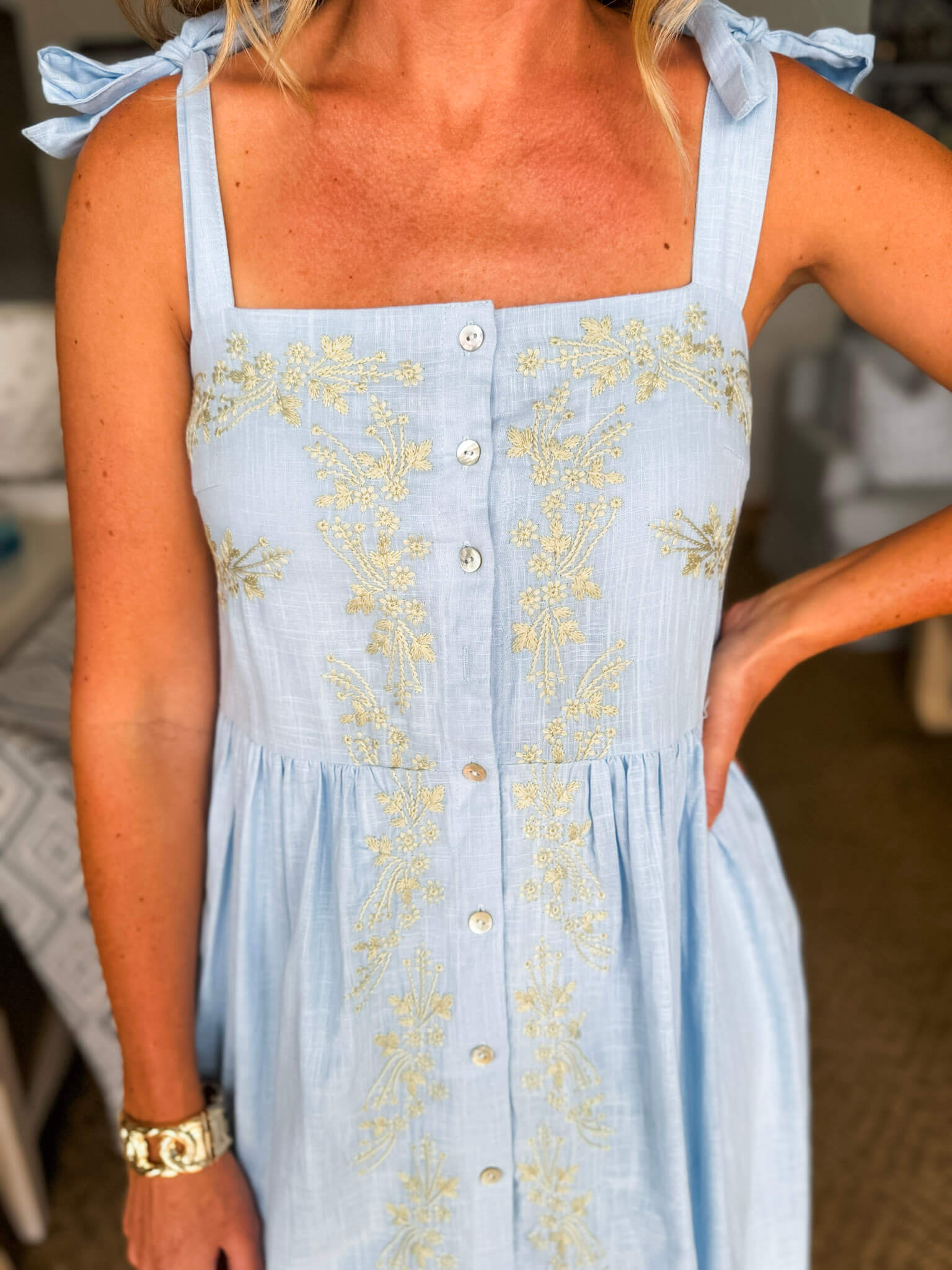 Vivid Vision Embroidered Dress-Light Blue