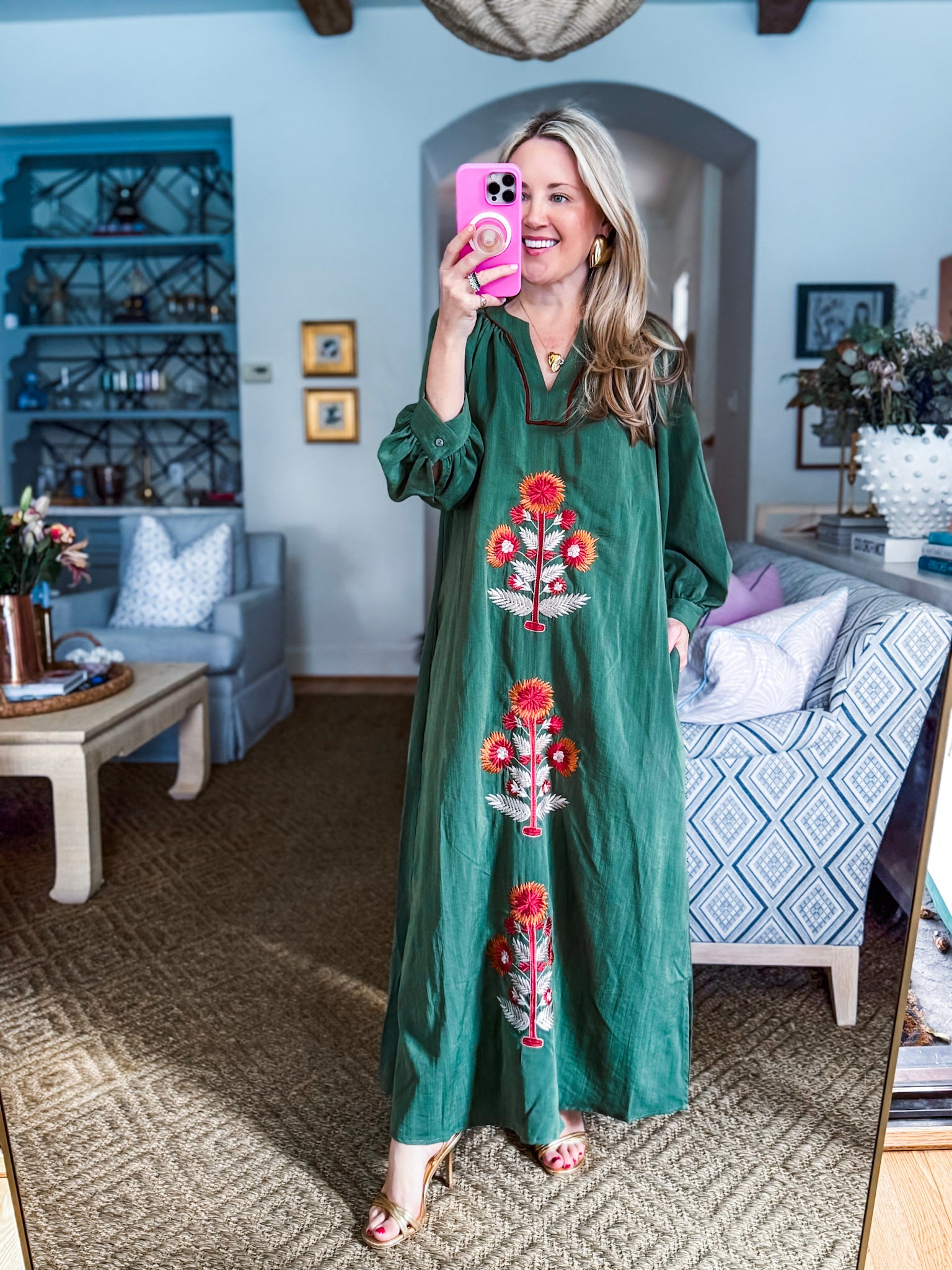 Sunflower Fields Embroidered Maxi Dress-Olive