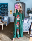 Sunflower Fields Embroidered Maxi Dress-Olive