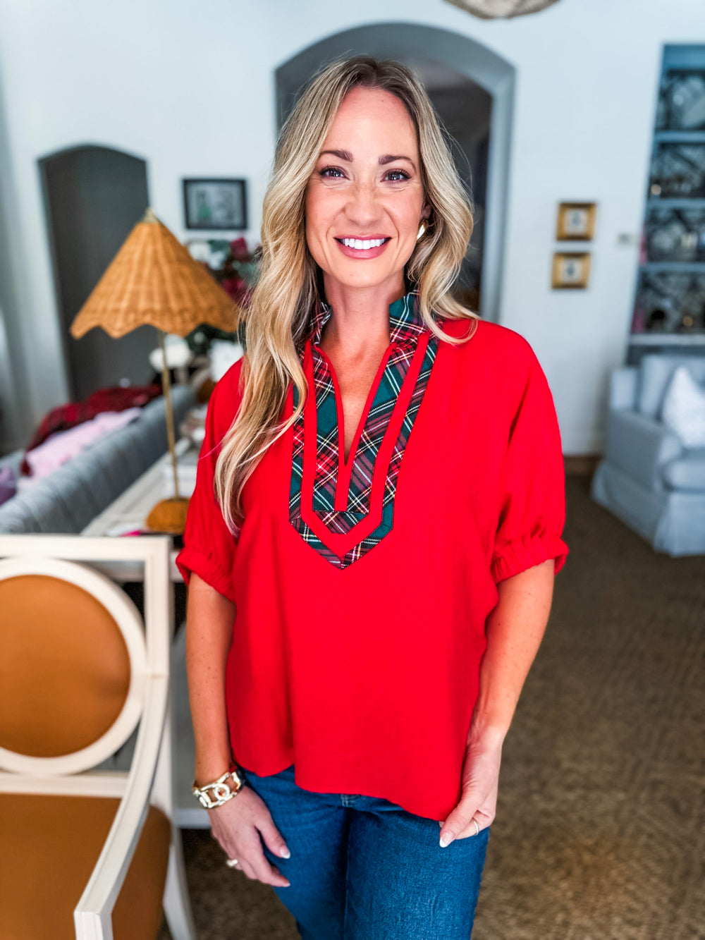 Tree Time Dolman Top-Red