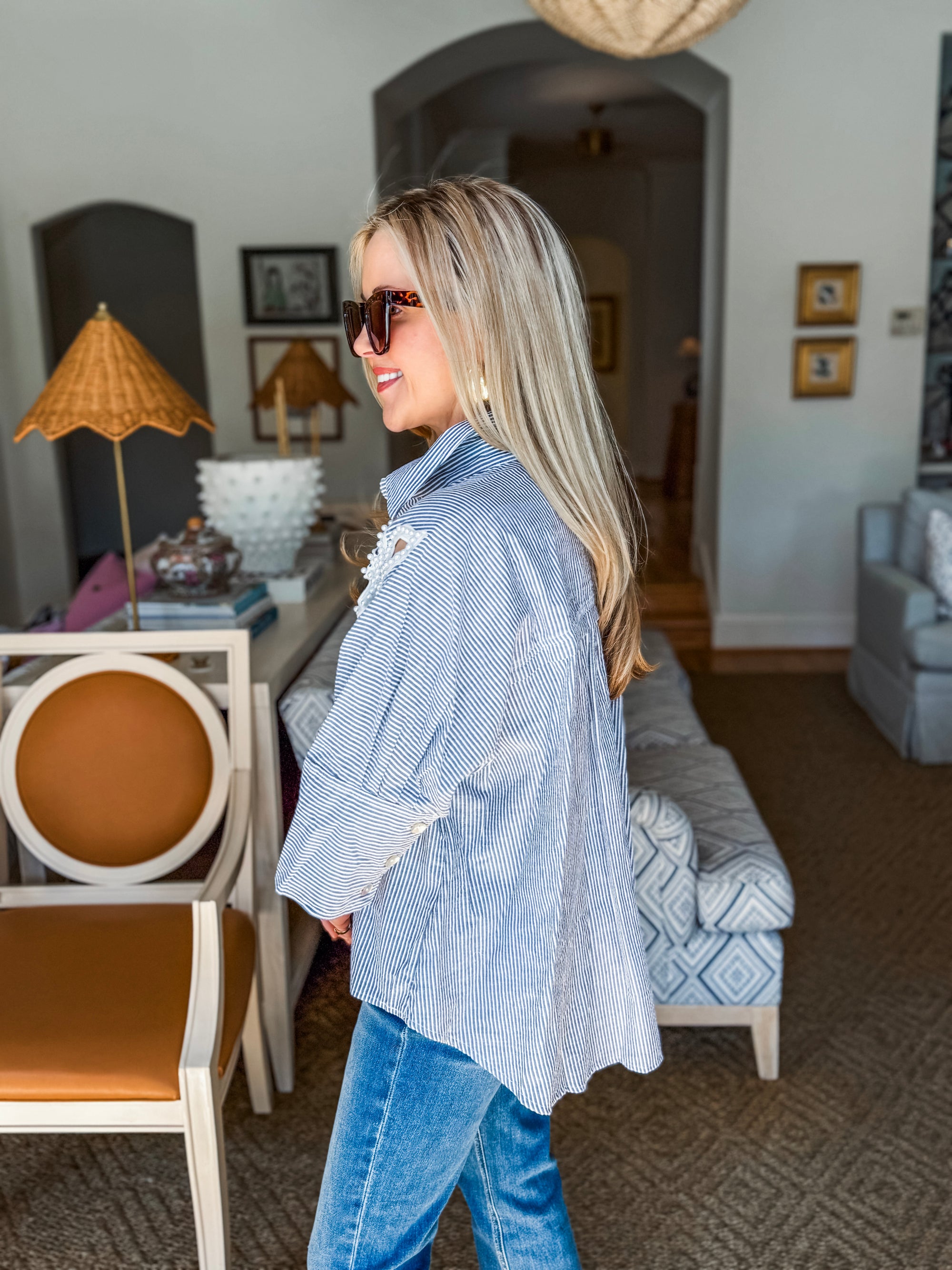 Grace in Bloom Striped Top-Black