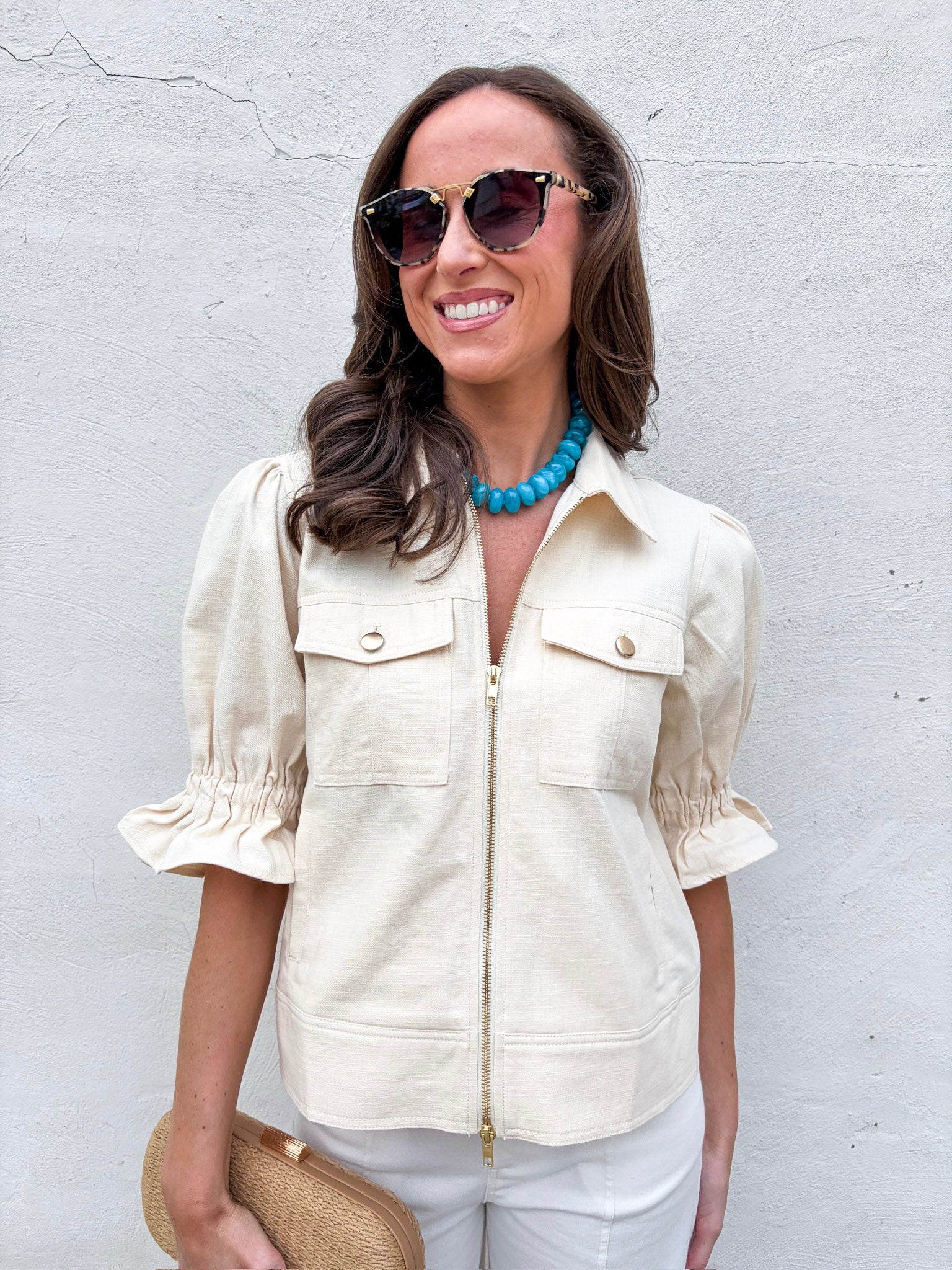 Seaside Zipper Front Jacket-Cream