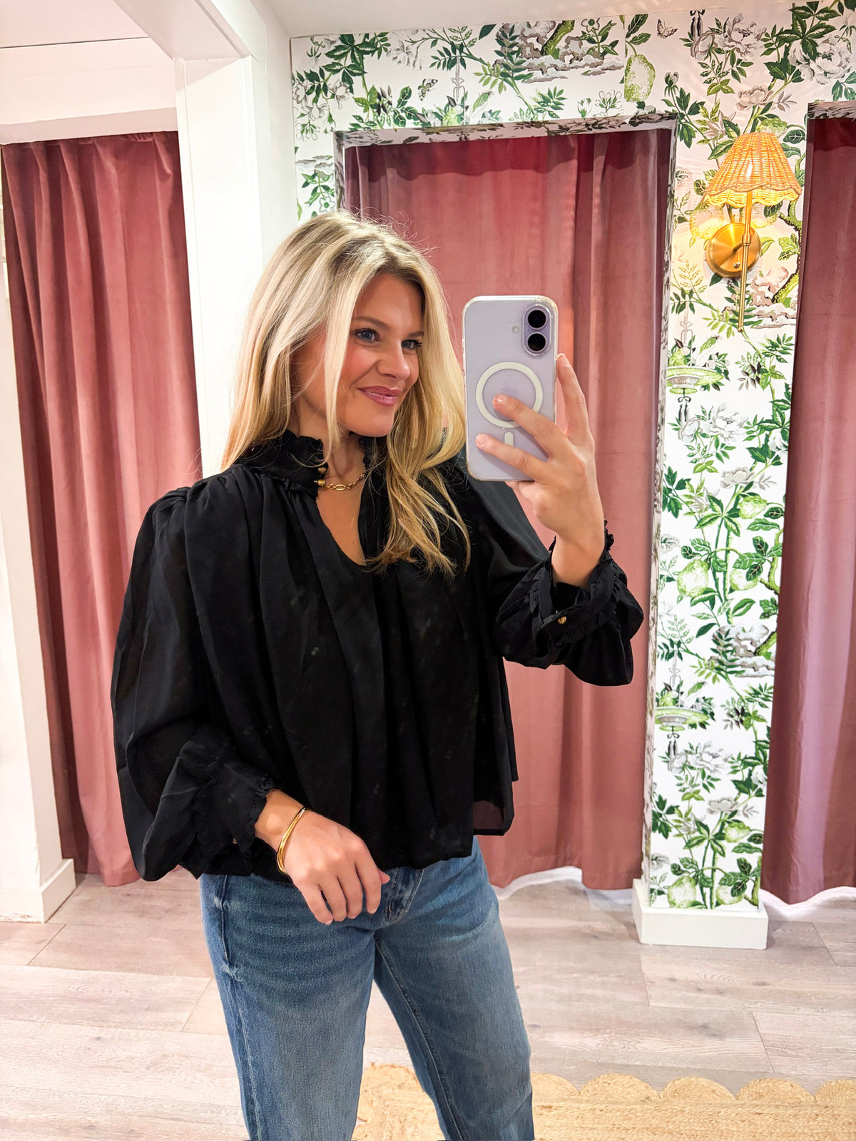 Francesca Puff Sleeve Top-Black