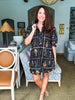 Floral Panel Mini Dress-Black