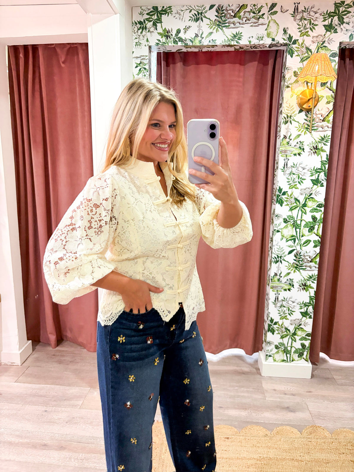 The Mandarin Lace Top-Cream